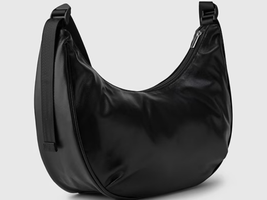 black vegan leather crescent moon shaped women's purse