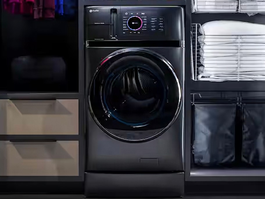 graphite lg washer dryer combo in laundry room 