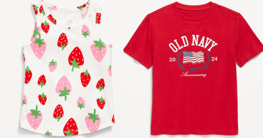 strawberry tank top and red flag tee