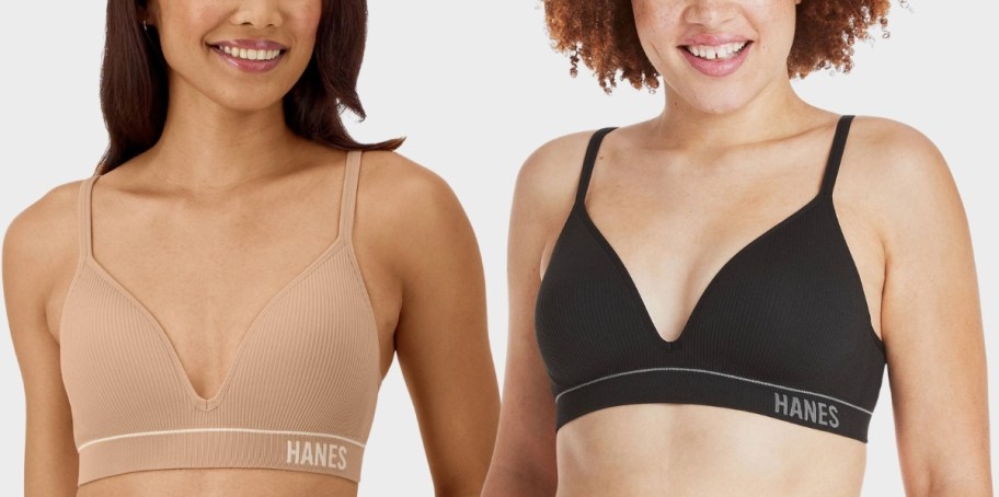 two women in hanes bralets