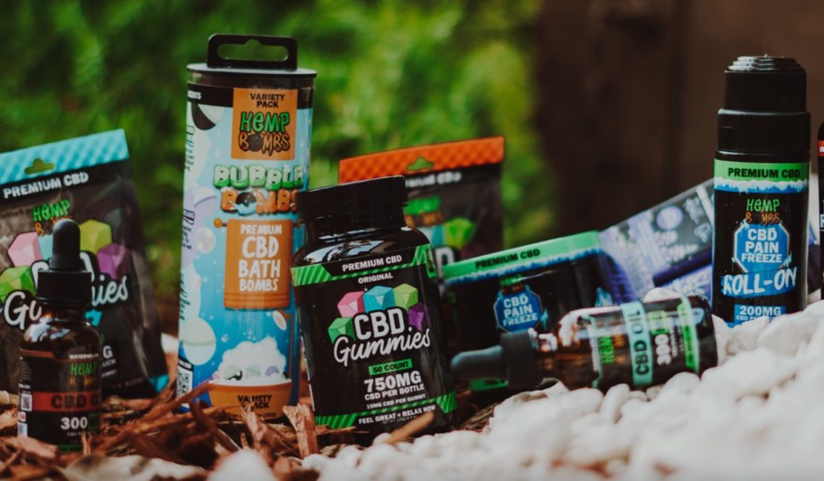 variety of CBD products on the ground