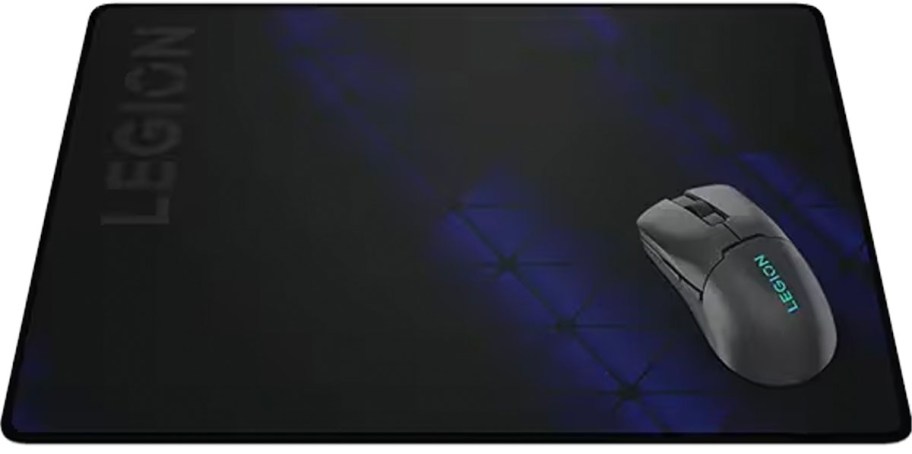  blue and black mousepad with mouse on top