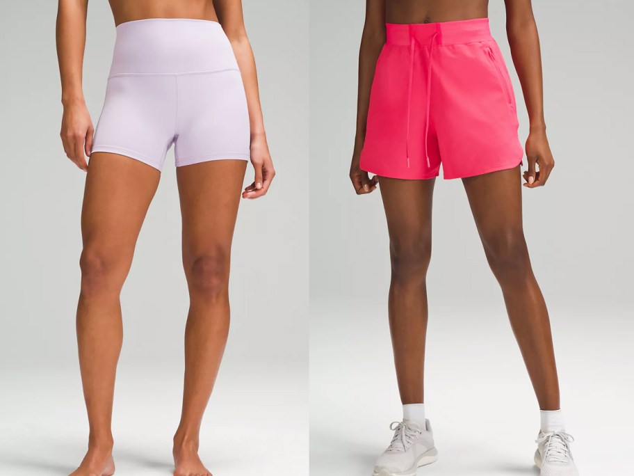 two women in light purple and pink shorts