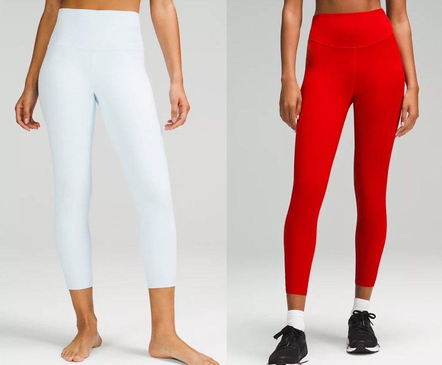 women in light blue and red leggings