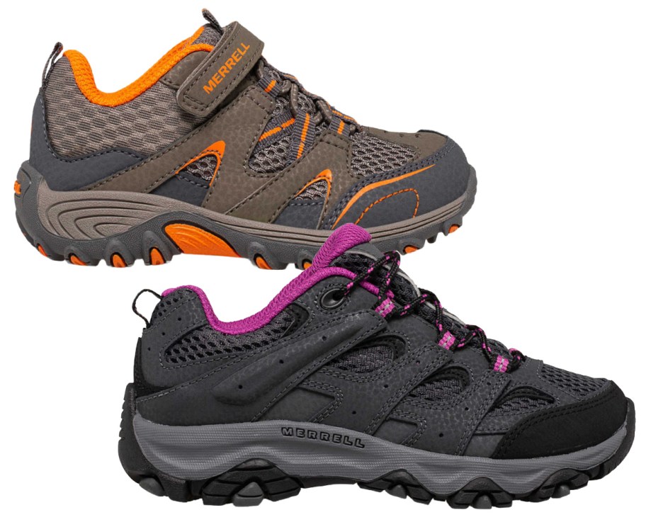 kids brown and black and pink trail shoes 