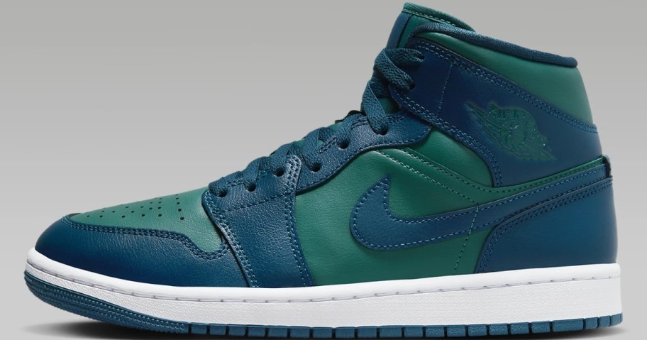 green and blue color women's Nike Jordan mid shoe