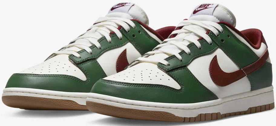 dark green, red and white dunk low shoes 