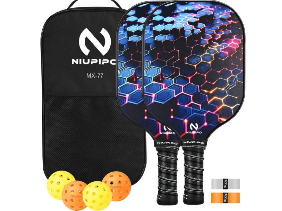 space themed pickleball boards with ball and bag