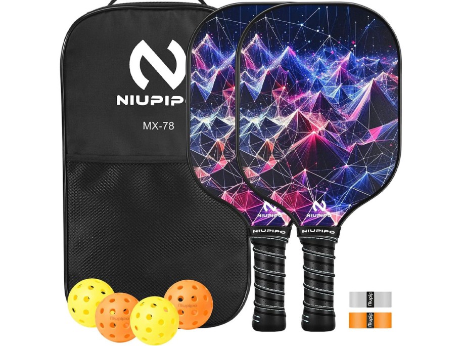 space themed pickleball boards with balls and bag