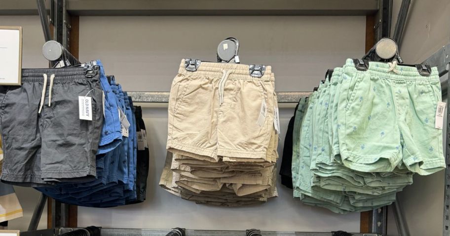 old navy shorts in store on rack