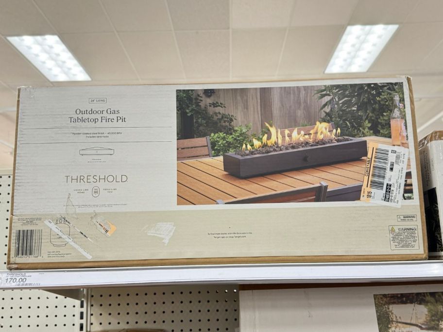 Threshold 28" Outdoor Tabletop Fireplace in box on store shelf