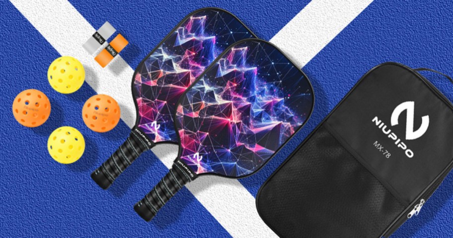 space themed pickleball boards with balls and bag