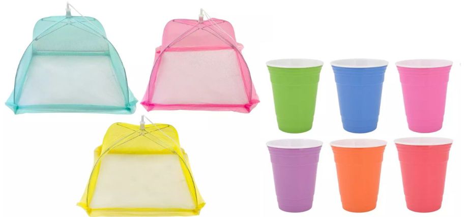 pastel food tents and reusable drink cups