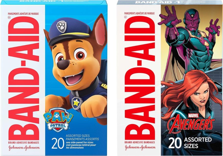 20 count boxes of paw patrol and marvel avengers bandaids