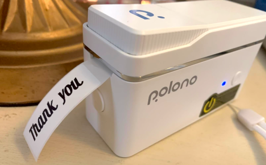 portable label maker printing out thank you 