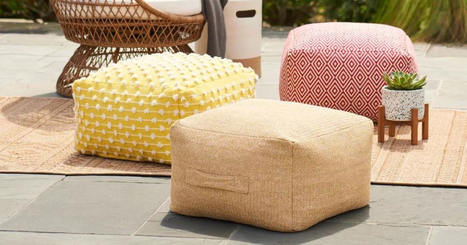 outdoor poufs on patio