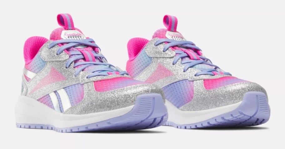 pink, purple and silver sparkly kid's Reebok shoes