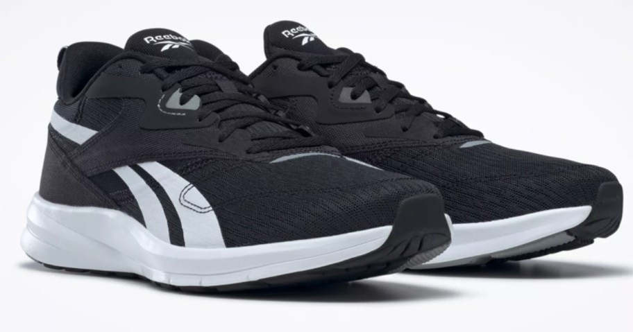 black and white Reebok running shoes