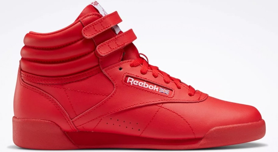 red kids reebok high top shoe