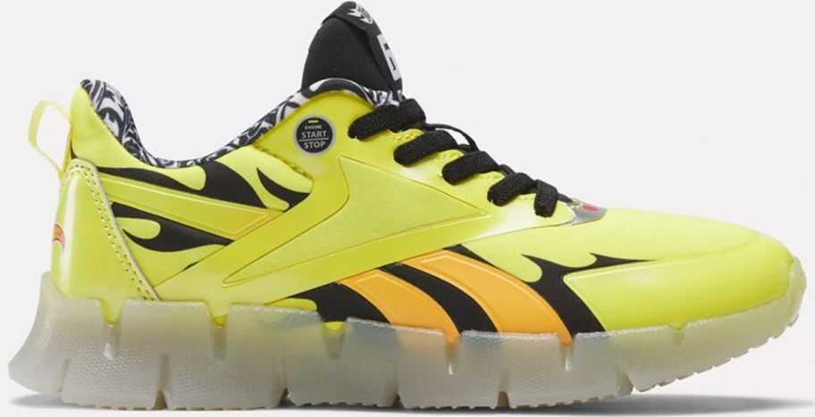 bright yellow and black kids reebok shoe