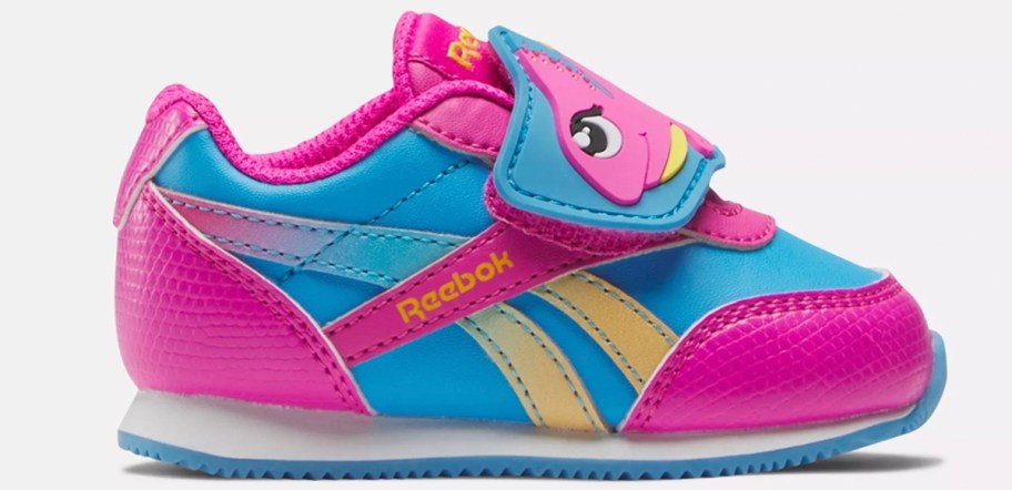 hot pink and blue reebok kids shoe