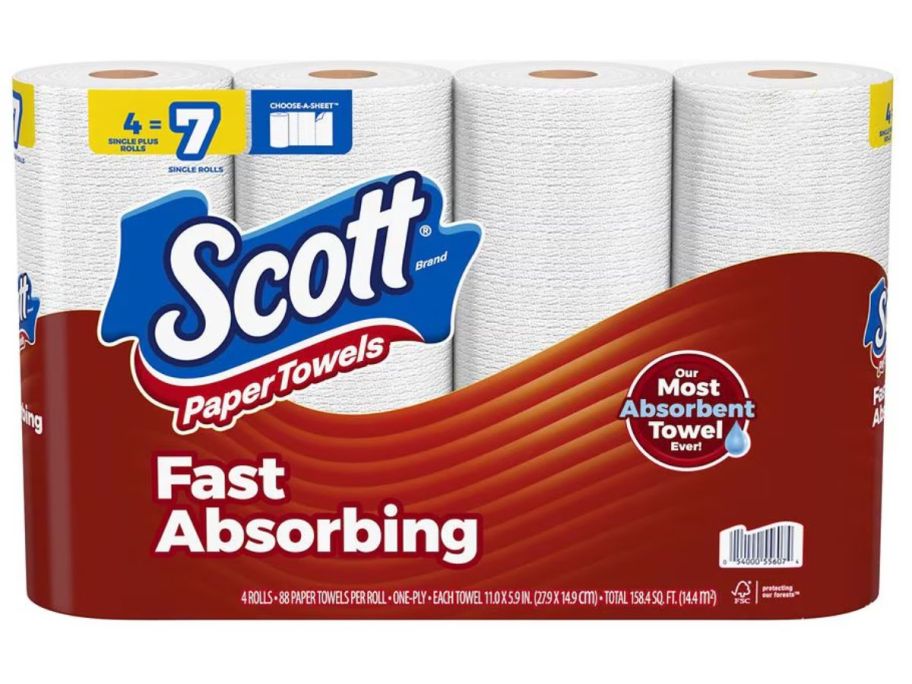 4 pack of scott paper towels on white background 