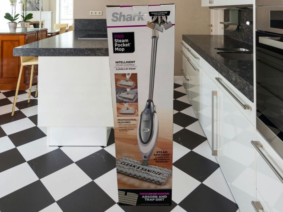 Shark Professional Steam Pocket Mop in box in kitchen