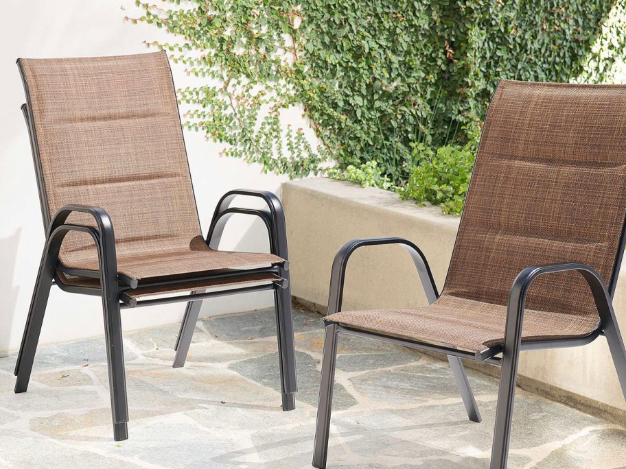 two brown kohls chairs on patio
