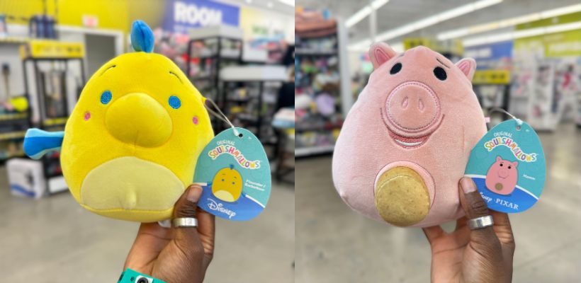 Disney Sidekick Squishmallows™ five below flounder and hamm being held by hand in store aisle