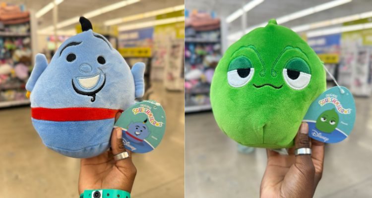 Disney Sidekick Squishmallows™ five below genie and pascal being held by hand in aisle