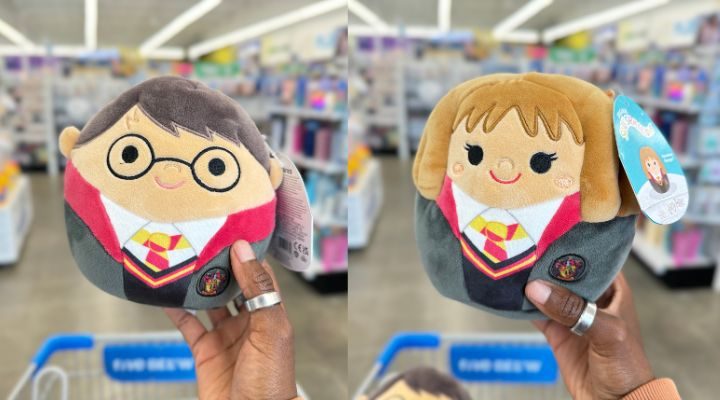 Harry Potter™ Squishmallows™ 6.5in harry potter and hermione granger plush being held by hand in store