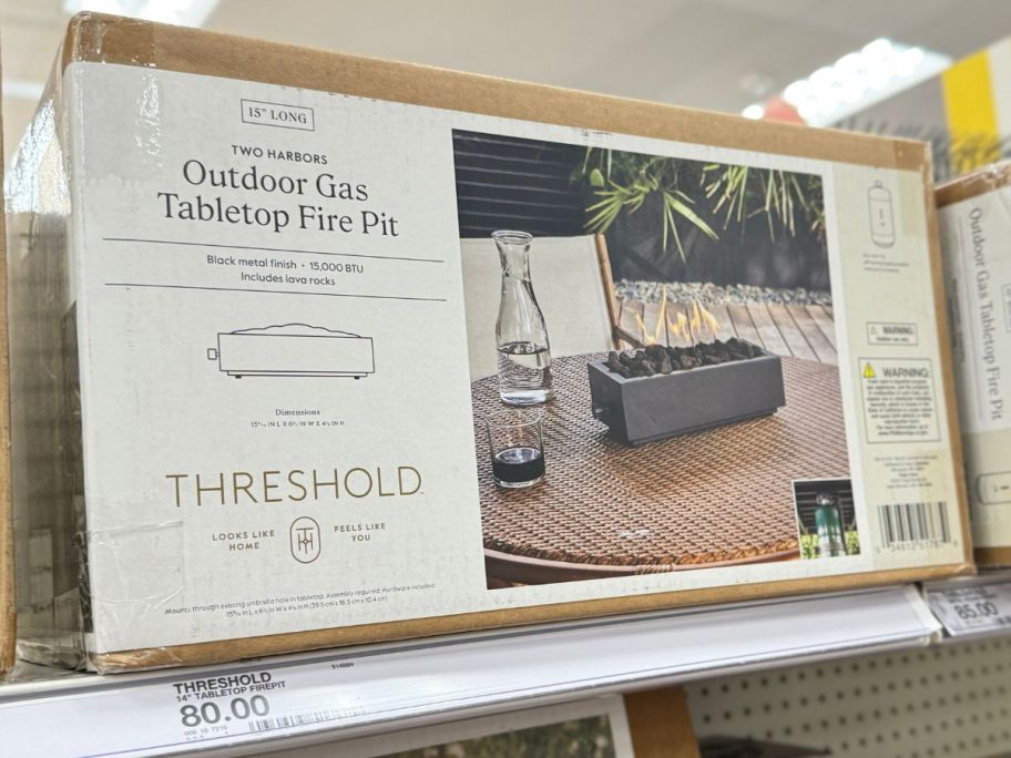 Threshold Two Harbors 14" Patio Tabletop Fireplace in box on store shelf