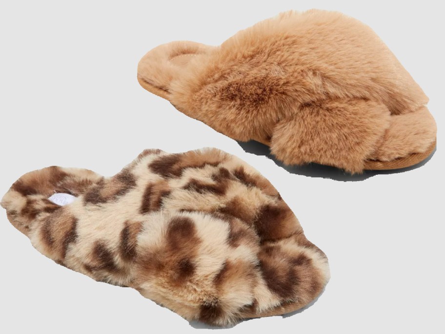 tan and leopard slide slippers