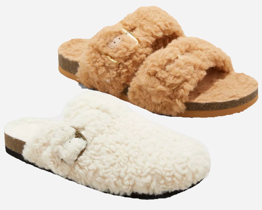 two shearling slippers