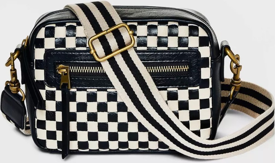 black and white checkered crossbody bag