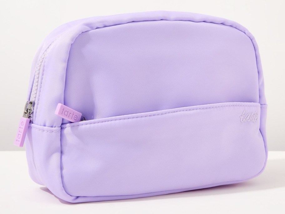 light purple Tarte makeup bag with front pocket