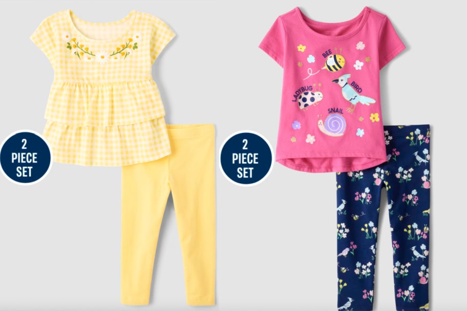 gingham yellow and pink animal 2 piece sets