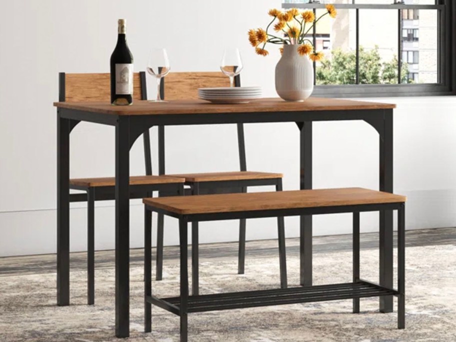 brown and black dining set