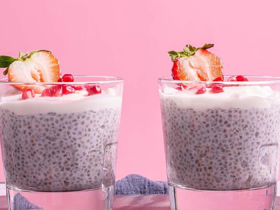 two chia seed puddings with strawberry