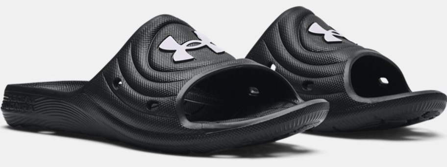 black and white under armour slides