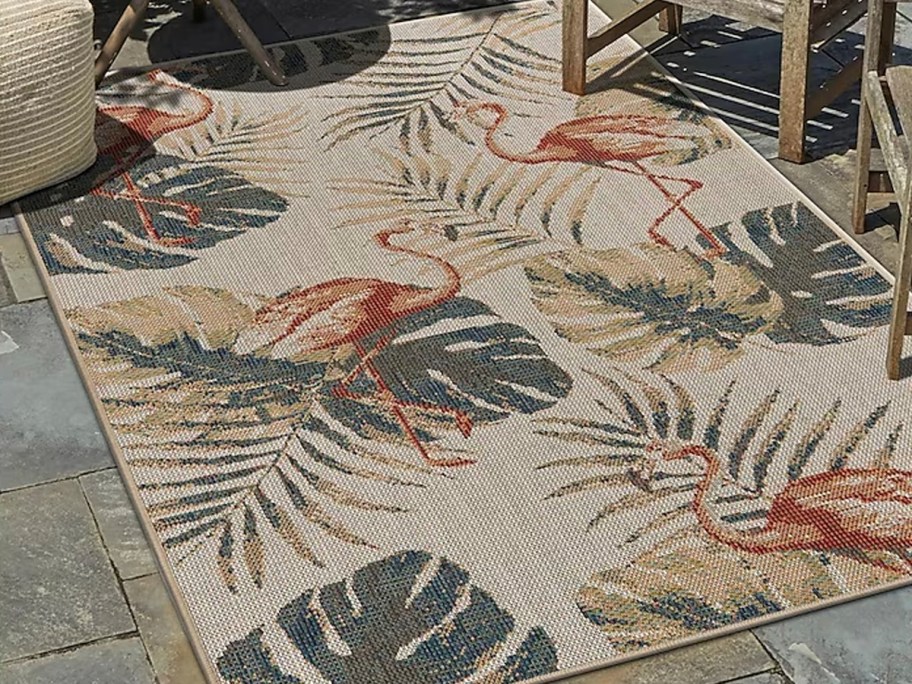 leaf and flamingo area rug