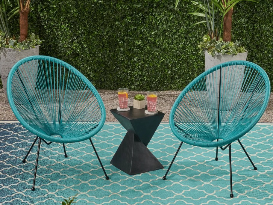 open weave outdoor patio chairs set in blue