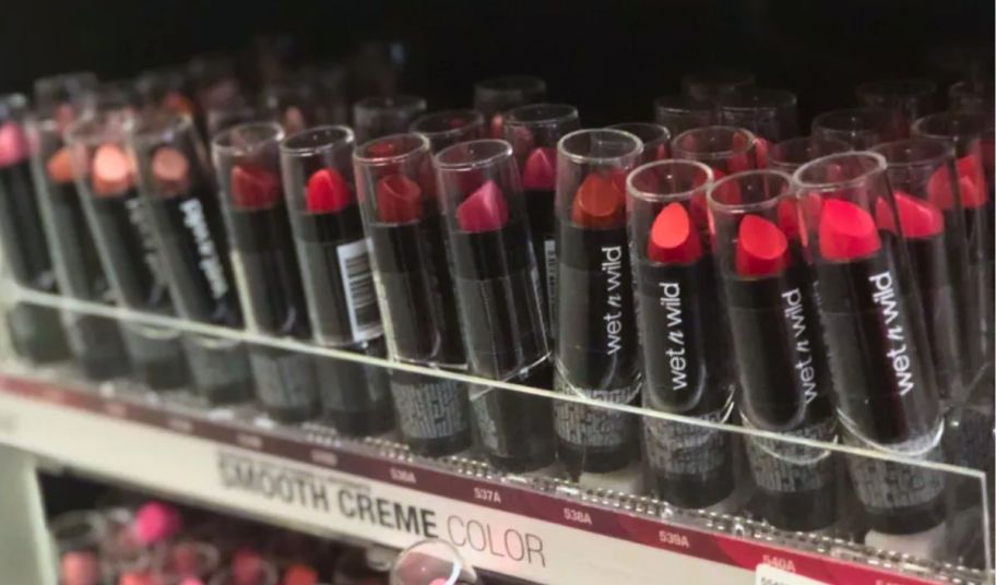 wet n wild lipsticks on a store shelf