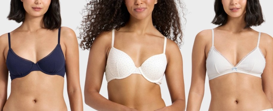 3 women. wearing wild fable lightly lined bras