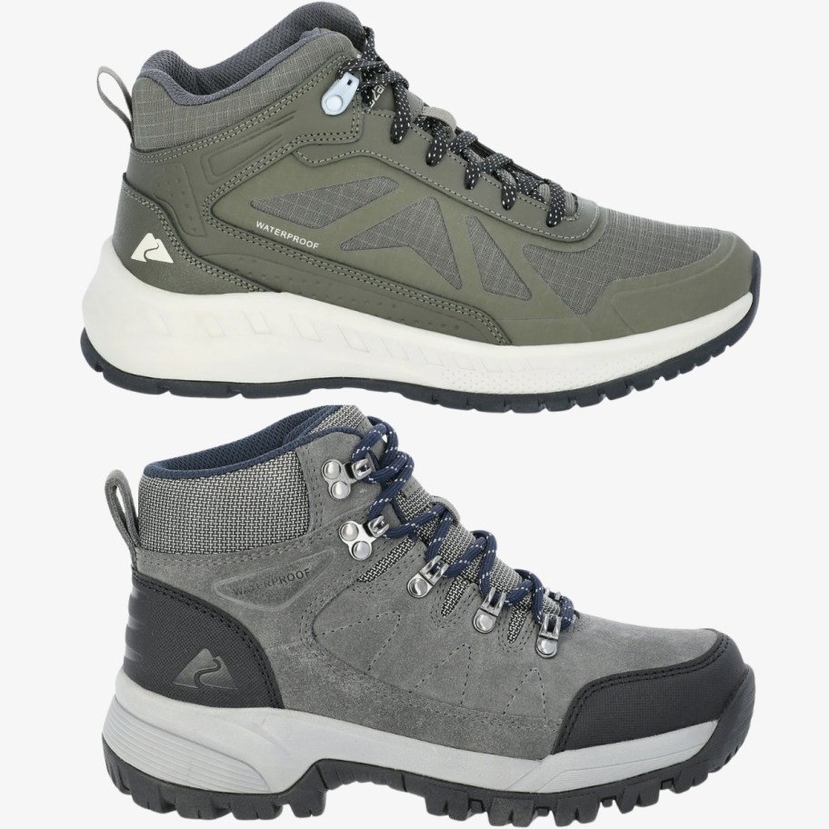 womans green hiking shoe and womens grey hiking shoe