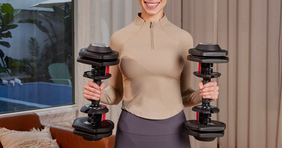 Adjustable Dumbbell Set Only $137.59 Shipped on Amazon | Easily Adjusts from 3-40 Pounds!