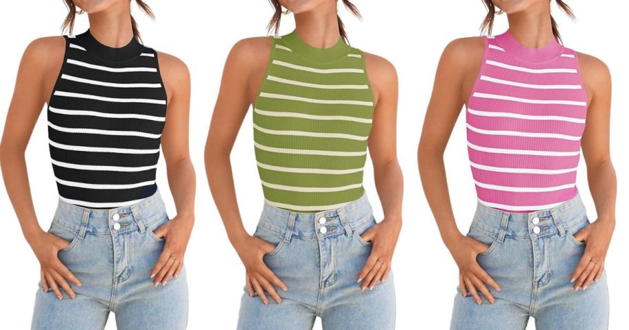 Trendy Women's High Neck Ribbed Tank Top Just $8.99 On Amazon 