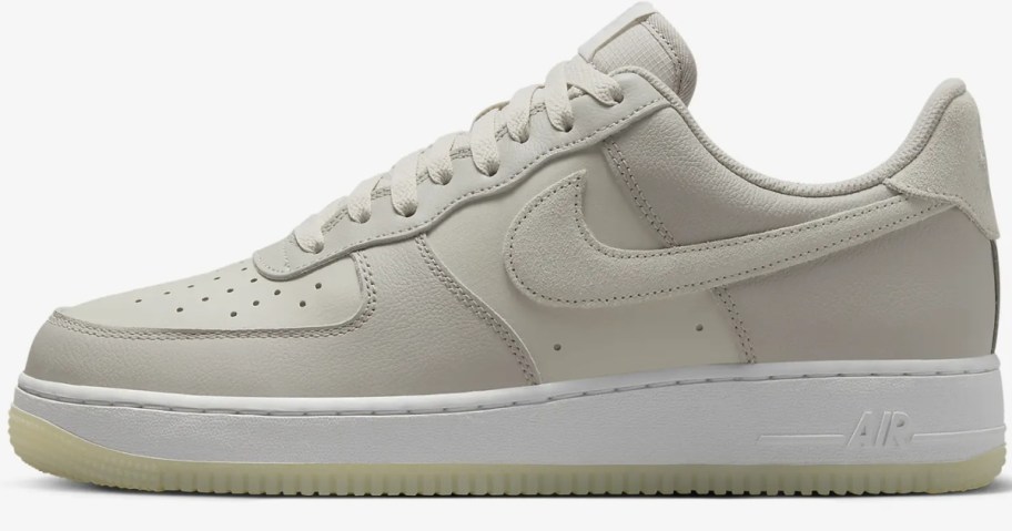 white and off white men's Nike Air Force 1 shoe