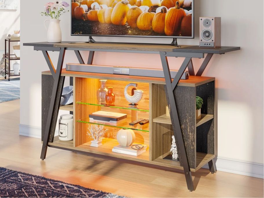 retro modern TV stand with shelves