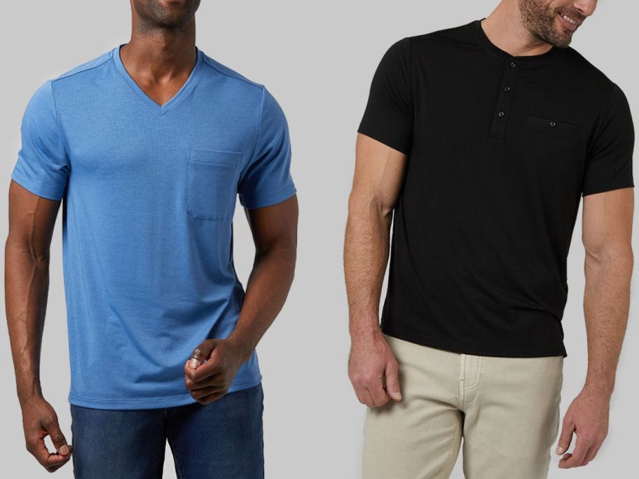 Stock images of 2 men wearing 32 degrees tees